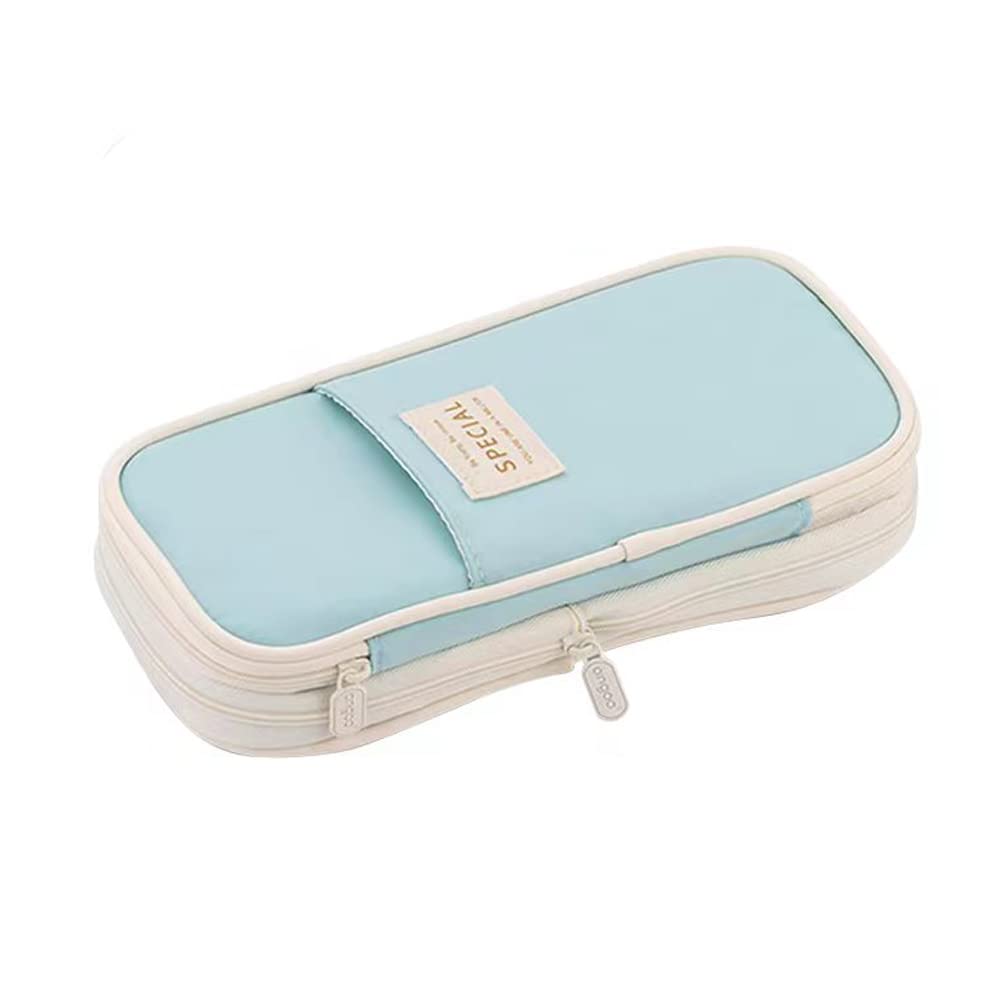 big capacity pencil pen case office college school large storage high capacity bag pouch holder box organizer (light blue)