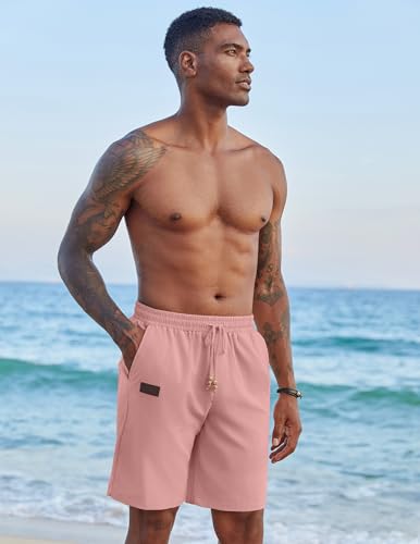 Image of COOFANDY Mens Casual Linen Shorts Elastic Waist Drawstring Loose Fit Summer Beach Vacation Shorts with Pockets