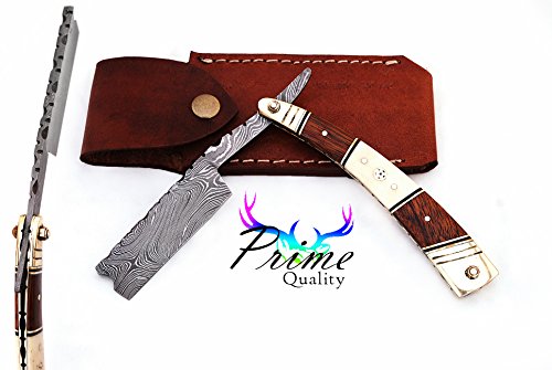 HM TRADING Custom Handmade Damascus Steel Straight Razor Special Handle and Leather Sheath