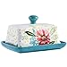 Wisenvoy Butter Dish Ceramic Butter Dish with Lid Butter Keeper Butter Dish with Lid for Countertop Flower Butter Crock