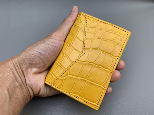 Yellow Genuine Alligators Crocodile Double Side Leather Credit Card Holder3