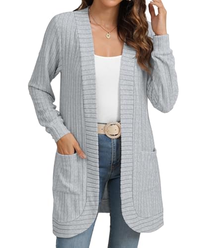 Image of YSYOKOW Cardigan Sweaters for Women Long Sleeve Open Front with Pockets | Long Cardigans for Women Lightweight Soft Casual Dressy Loose Fit Cardigan Sweater with Pockets for Work and Office