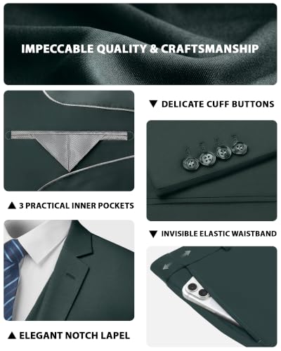 Image of Cooper & Nelson Men's Suit Slim Fit, 3 Piece Suits for Men, One Button Solid Jacket Vest Pants with Tie, Tuxedo Set