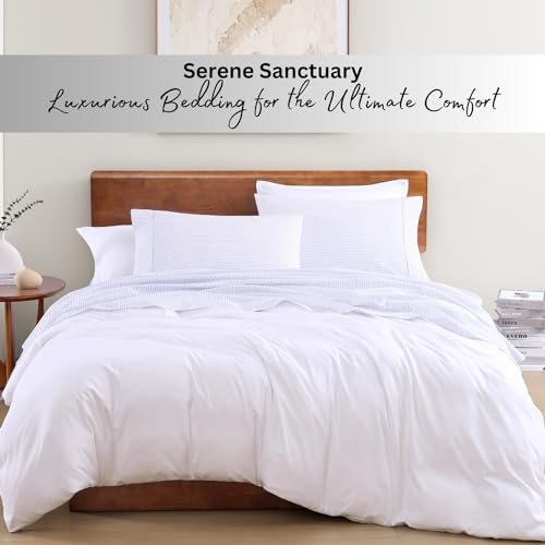 Image of LANE LINEN 100% Organic Cotton Twin XL Sheets Set 3-Piece Pure Percale Bedsheets Bedding Breathable Fits Mattress Upto 15 inch Deep - Blue Ticking Stripe