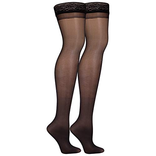 Image of Truform Sheer Compression Stockings, 8-15 mmHg, Women's Thigh High Length, 20 Denier, Black, Medium (Pack of 2)