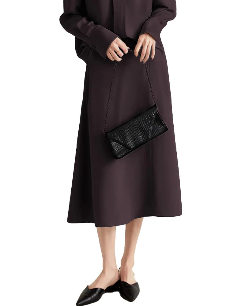 DAISYSILK Women 30 Momme Silk A Line Midi Skirt 100 Mulberry Silk Satin Skirt Elegant Slip Skirt for