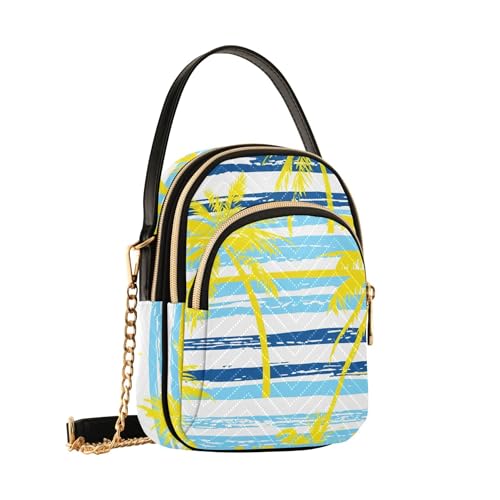 Yellow Palm Trees Blue White Striped One Shoulder Handbags Quilted Chain Wallet Cell Phone Purse Cute Designer Satchel Crossbody Bag2