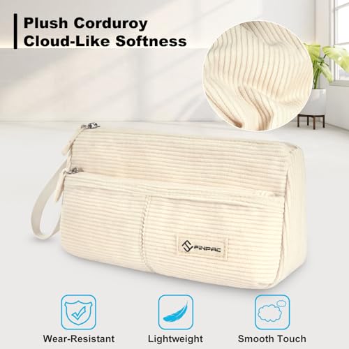 Image of FINPAC Pencil Case, Corduroy Triangle Makeup Bag, Kawaii Pen Bag Pouch Holder Box Organize for Study, Office, or Travel, Beige