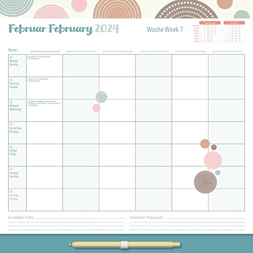 Familien Wochenkalender Dots 2024 - Familien-Timer - Termin-Planer - Kinder-Kalender - Familien-Kalender - 30,5x30,5