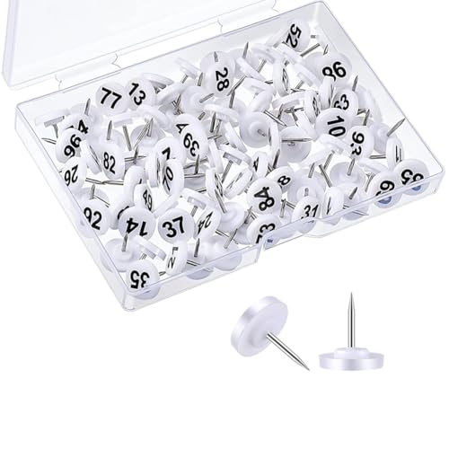 100 Pcs 1 to 100 Small Number Push Pins with Numbers Plastic Head Thumb Tacks Bulletin Board Thumbtacks Travel Map Pins Decorative Pushpins with Steel Point for Presentations Photos Posters White