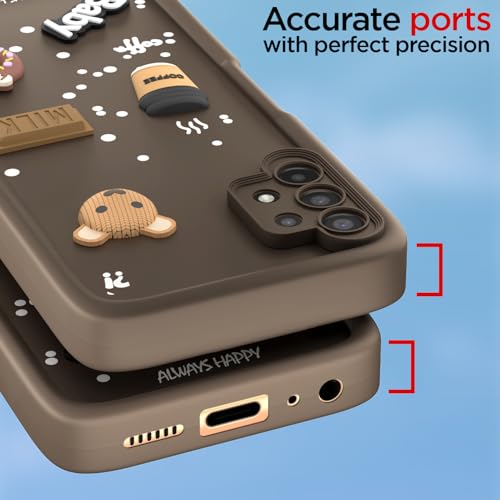Image of Pikkme Back Cover for Samsung Galaxy A13 4G / A13 5G | Cute Fun Cartoon 3D Bear Silicone Full Body Protection Bumper Cover (Brown)