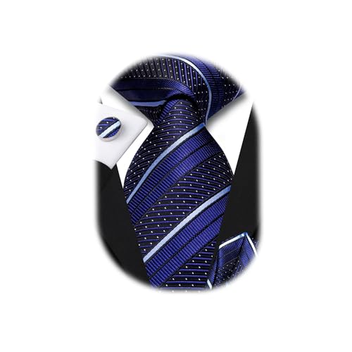 Image of Hi-Tie Silk Ties for Men Plaid Paisley Striped Necktie Pocket Square Cufflinks Set Formal Business