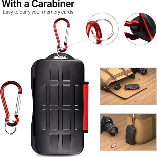 Kiorafoto 24 Slots SD Karten Aufbewahrung für 12 SD SDXC SDHC Karten + 12 Micro SD SDXC SDHC Karten, Wasserdichtes Schutzetui für Speicherkarten Aufbewahrung mit Karabiner, Kompakt und Tragbar