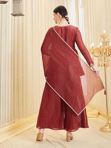 Image of MOKOSH Women's Silk Embroidered Peplum Kurta Sharara with Dupatta | Kurta Set | Ethnic Wear |Round Neck Full Sleeve Kurta | 3 Piece Outfit |Embroidered