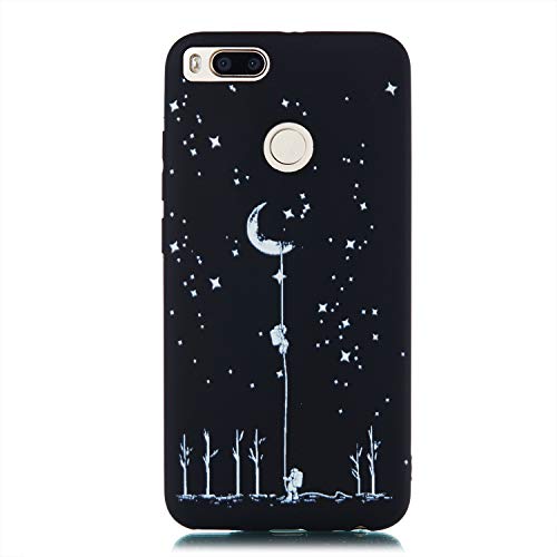 CUAgain Funda Compatible con Xiaomi Mi A1/Xiaomi Mi 5X Silicona Dibujos Motivo Negro Kawaii Ultrafina One Piece Carcasa Case Antigolpes Bumper Protección Resistente Cover,Estrella/Luna