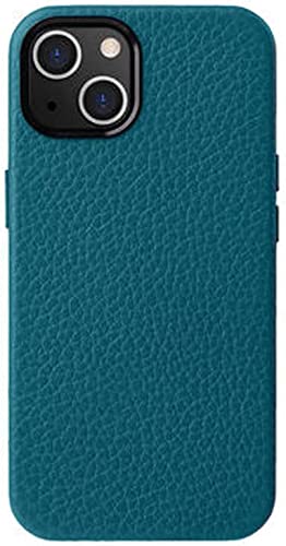 Housse en cuir iPhone 14 GUMMMY avec texture litchi élégante pour protection intégrale bleu vert