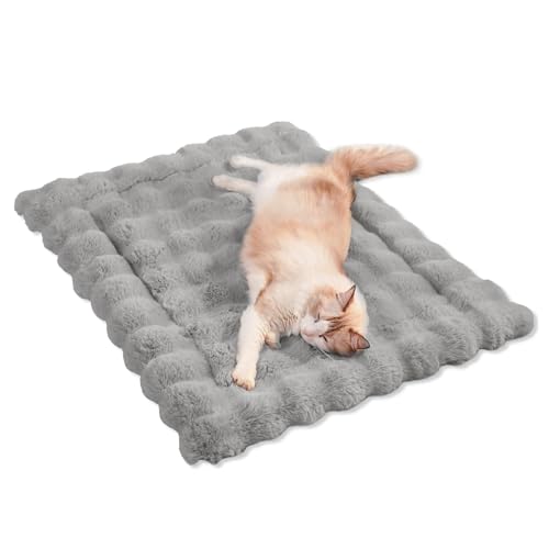 SOMAHE Cat Beds for Indoor Cats Plush Pad Mat with Non-Slip Bottom Faux Fur Soft Kitten Bed for Carriers/Floor/Couch Dog & Puppy Washable 23 x 15 Inch Medium Grey