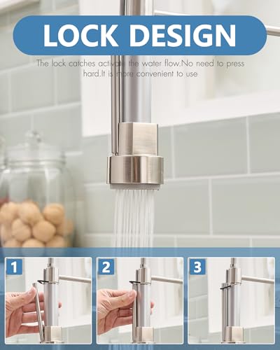 Image of AIMADI Kitchen Faucet with Soap Dispenser and Deck Plates, Brushed Nickel | Spring Single Handle Kitchen Sink Faucet with Pull Down Sprayer for Farmhouse Laundry Camper RV Bar,1 or 3 Hole