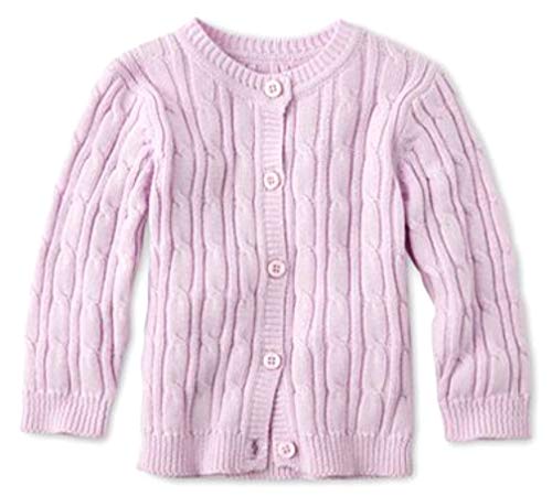 Baby Boys Girls Button-Down Basic Crew Neck Solid Cardigan Toddler Cotton Cable Knit Sweater Pink