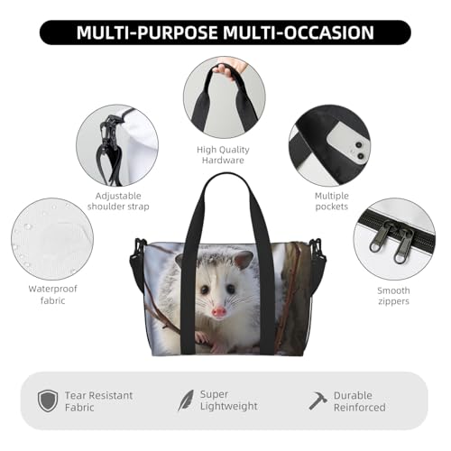 Travel Duffel Bags Personal Item Bag Carry On Luggage Bag Training Handbag Lightweight Waterproof Sports Gym Bag Opossum in Snow Weekender Bag for Women Men, Black, One Size, Travel Duffle3