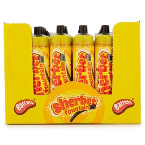 Barratt Sherbet Fountains 48 x 25g Tubes Bulk Sharing Box | Classic Fizzy Powder with Liquorice Dipping Stick | Professionally Packed for Freshness