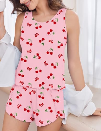 Image of Ekouaer 2 Pieces Womens Tank Top Pajamas Set Soft Sleepwear Cami and Shorts