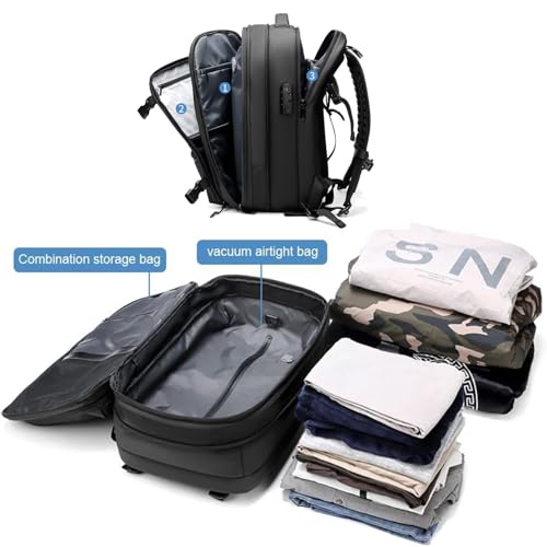 Vacpack Backpack, vacuum backpack, 60L Vacuum Compress Pack Expandable Backpack, Waterproof And Anti-Theft Travel(Black,With vacuum pump)4