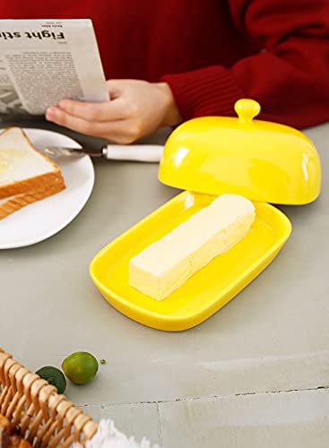 Sweese 306.105 Porcelain Cute Butter Dish With Lid, Perfect For East / West Butter, Yellow #TOP4