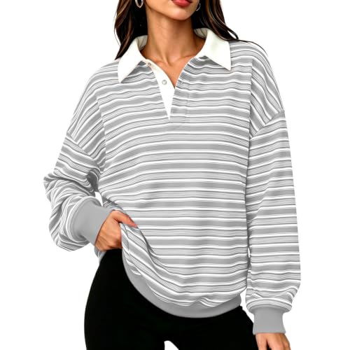 Striped Long Sleeve Shirt Women Dressy Casual Polo Shirt Fall Outfits 2026 | Loose Fit, Office, Lightweight, Workout, Business, Holiday, Vacation, Work Blouses, Travel Outfits, Fashion Clothing 2026 - image 1