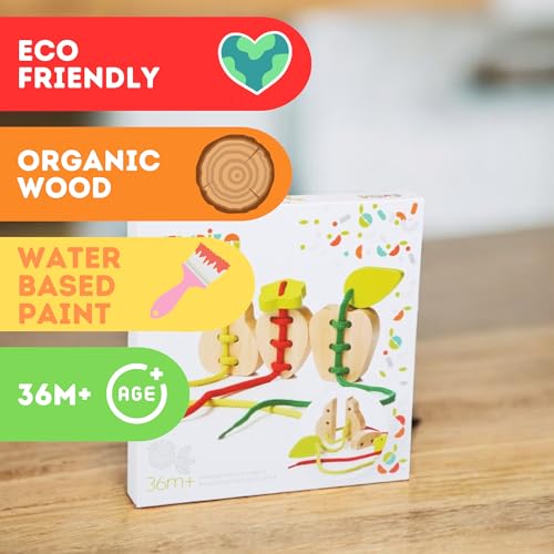 Image of CUBIKA Wooden Lacing Fruit Set - Montessori Threading Toy for Toddlers Ages 3+ - Made from Natural Wood with Water-Based Paints - Travel-Friendly Educational Gift for Boys & Girls