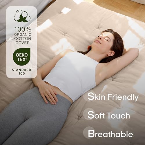 ZonLi Japanese Floor Futon Mattress Twin Size 75"x 39", 100% Cotton Cover 4'' Thicken Tatami Mattress, Foldable Sleeping Pad, Portable Dormitory Tatami Mat, Roll Up Floor Lounger Bed for Adult (Khaki)