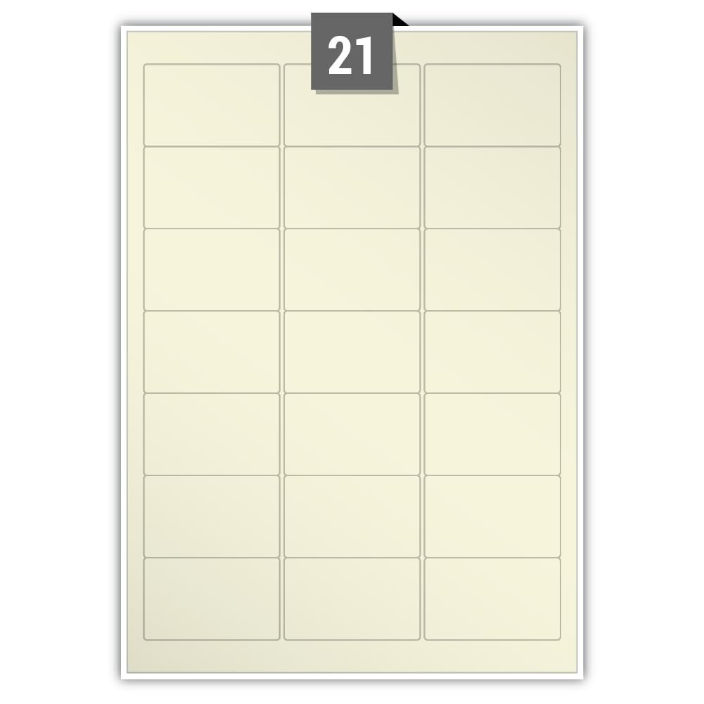 Luxury Permanent Adhesive Dry Edge Cream Paper Labels 21 Rectangle Printable Labels per A4 Plain Sheet – Label Paper Size 63.50 mm x 38.10 mm Ideal for Office, Packaging, Shipping