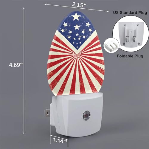 Image of Retro American Flag Night Light Independence Day Patriotic LED Dusk to Dawn Plug-in Nightlight Auto Sensor for Men Women Bedroom Bathroom Hallway Living Room