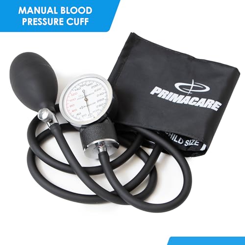 Primacare DS-9191 Aneroid Sphygmomanometer Manual Blood Pressure Monitor Kit, Pediatric Size BP Cuff with Latex Free Inflation System, Waterproof and Portable Nylon Carry Case (Pediatric Size)