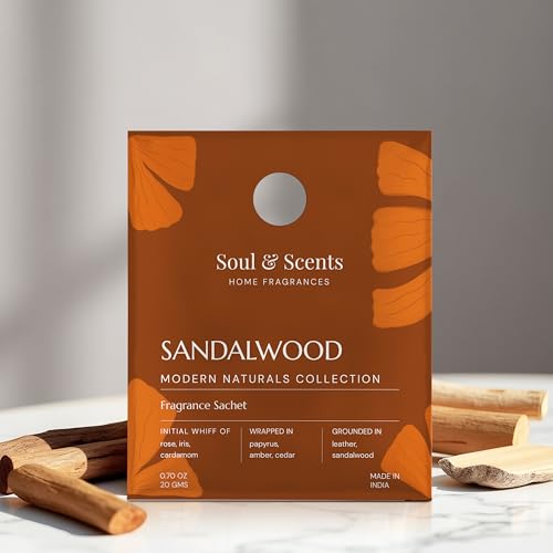 Image of Soul & Scents Sandalwood Fragrance Sachet | Allure of Rose and Charm of Amber | Long-Lasting Air Freshener for Car, Wardrobe, Kitchen, and Travel Bag | Pack of 3-20gm Each