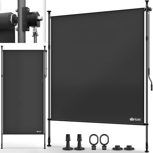 tillvex® Toldo vertical con pinza, 100 x 310 cm, antracita con manivela sin agujeros, protección visual extensible y opaca, toldo vertical para balcón, terraza, jardín, estor de protección visual