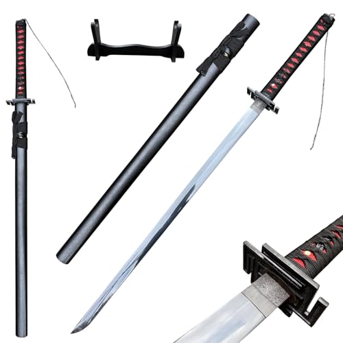 COSWOR 40.9 Full Tang 1045 Carbon Steel Tensa Zangetsu Anime Samurai Sword Katana with Display Stand for Collection Cosplay Practice