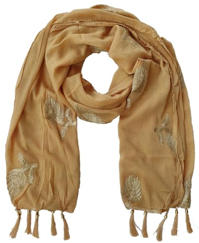 Image of YOUTHQUAKE Women's Golden Patti Work Embroidered Chiffon Dupatta for Womens & Girls With Latkan