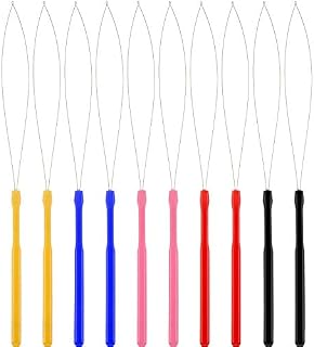 10 Pack Hair Extension Loop Needle Threader Pulling Hook Tool and Bead Device Tool for Hair or Feather Extensions (Multicolored Loop Tools)