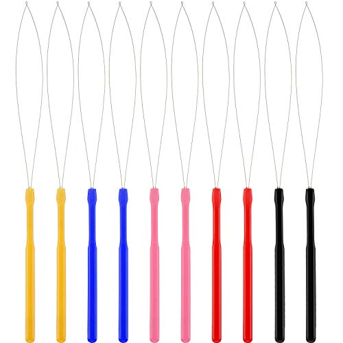 Chinco 10 Pcs Hair Extension Loop Tool Hair Bead Tool Needle Threader for Styling Extensions DIY Supplies (Multicolored)