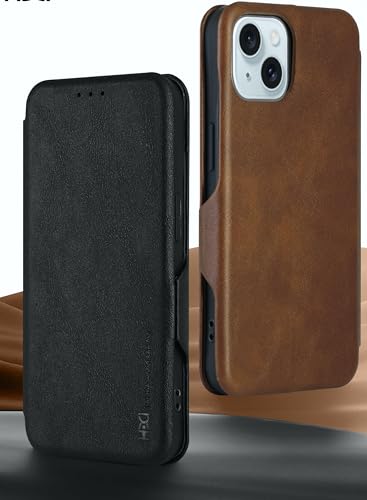 Image of BOUNCEBACK Vegan Leather Magnectic Closure Flip Flap Wallet Back Case Cover for iPhone 15 - Black
