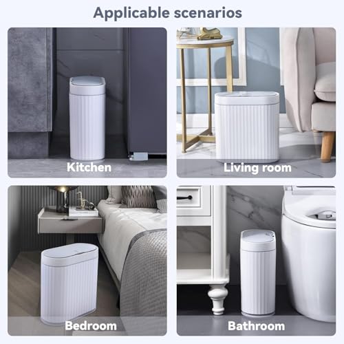 Image of jinligogo ELPHECO Touchless Bathroom Trash Can with Lid, 2.5 Gallon / 10 Liter Slim Motion Sensor Garbage Bin, Waterproof Automatic Small Trash Can for Bathroom, Bedroom, Kitchen, Office (White)