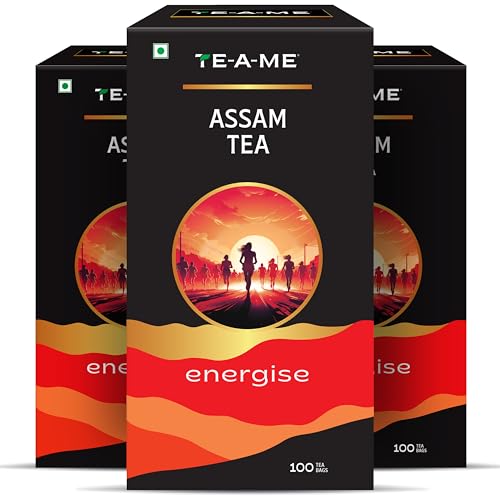 Image of TE-A-ME Energise Assam, 100 Tea Bags | Black Tea | Assam Tea Bag | Pack of 3 | Total 300 Teabags