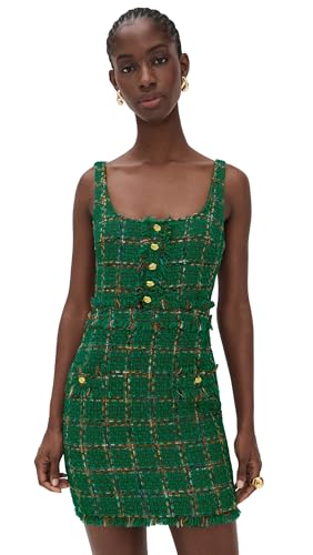L'AGENCE Women's Valli Square Neck Mini Dress, Green Windowpane