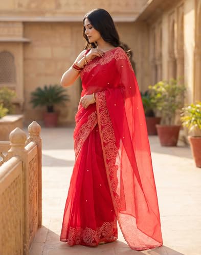 Image of SIRIL Women's Cotton Linen Printed, Zari Border One Minute Ready To Wear Saree With Unstitched Blouse Piece