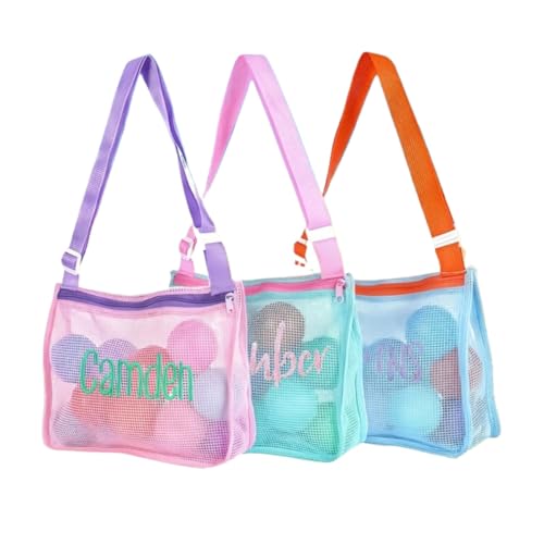 Personalized Seashell Zipper Mesh Beach Bag,Personalised Seashell Collection Bag,Holiday Accessory, Children's Favours