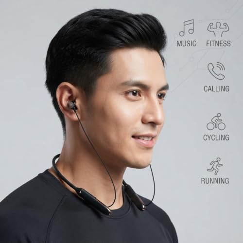 Image of 60Hrs Playtime, HD Mic, Premium Sound, Bluetooth V5.3 w /Dual-Device Pairing Wireless Neckband | Voice Assistant, Type-C Fast Charging Heavy Bass Magnetic Buds (Black-Golden)