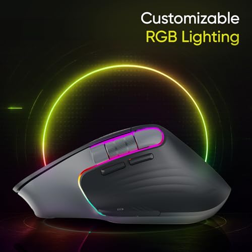 Image of Amkette XS Series Flow Ergonomic Wireless Mouse /Bluetooth Mouse with Side Scroll, 2.4GHz & 3X BT, 8 Buttons, Multi-OS, Rechargeable, 3200 DPI, RGB Lighting, Productivity Design, 2 Yrs Warranty