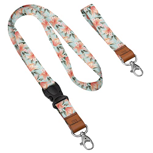 Personalisierter Schlüsselband mit Karabiner mit Ihrem Wunschtext/Grafik 2x Lanyard mit Ihrem eigener Schrift Schlüsselband mit Druck nach Wunsch Pastel Flowers [098]