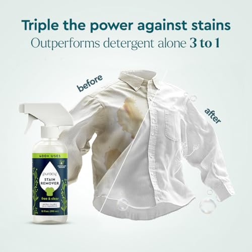 puracy stain remover natural based travel and laundry stain cleaner for clothes baby essentials kids stains oil and fabric spot cleaner unscented stain remover spray 12 fl oz